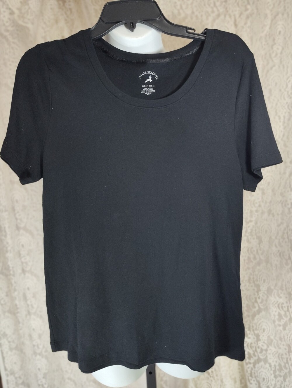 White Stag Classic Cotton Black Short-Sleeve Scoop Neck Tee